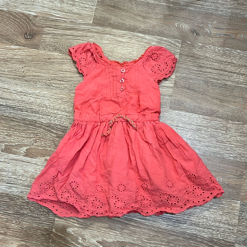 Calvin Klein excellent condition Coral eyelet cotton dress lined 3T toddler girl